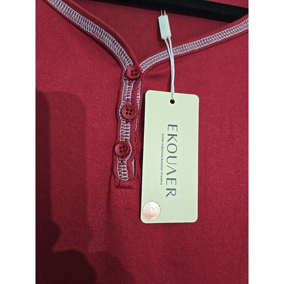 EKOUAER 54" Long Nightgown 2 Tone Red&Gray LG Buttery Soft, Silky Feeling NWT - Picture 4 of 8